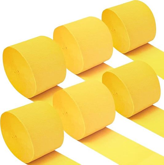 Oun Nana Bright Yellow Crepe Paper Streamers Party Decorations, 6 Rolls 738 Ft Party Streamers for Birthday, Baby Shower, Wedding, Graduation, Backdrops, Ceilings and DIY Crafts