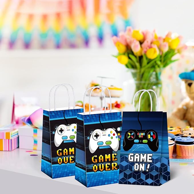 Epakh 16 Pack Gamer Themed Birthday Party Favors Video Game Gift Bags with Handle for Kids Boys Gaming Goody Candy Treat Bags for Birthday Party Supplies Decorations