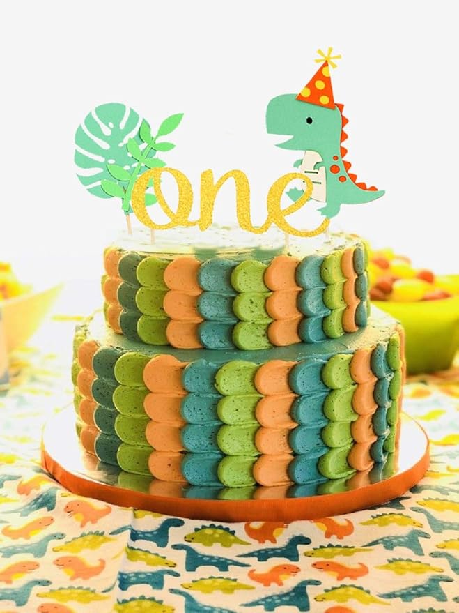 LaVenty Gold Dinosaur First Birthday Decoration Dinosaur One Cake Topper Dinosaur 1st Birthday Cake Topper for Boy Dinosaur Birthday Party Decoration