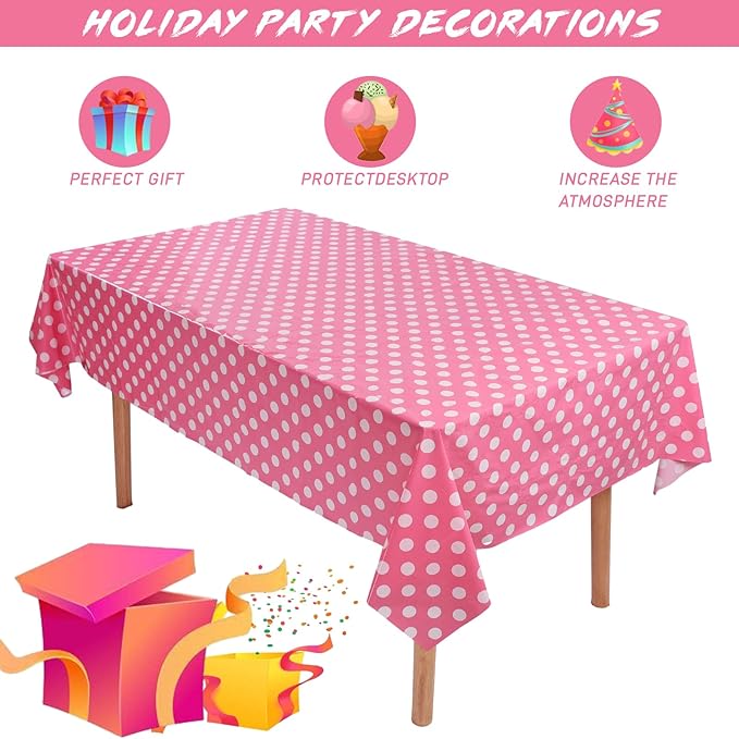 Kesfey 3 Packs Minnie Mouse Tablecloth 54 x 108 Inch Pink Polka Dot Table Cloths Disposable Plastic Pink Waterproof Picnic Table Covers Pink and White Dots Minnie Tablecover for Birthday Party