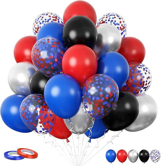Red and Blue Balloons, 60PCS Blue Red Balloon Set, 12 Inch Patriotic Latex Metallic Confetti Balloons for Independence Day 4th of July Birthday Graduation Memorial Day Party Decor