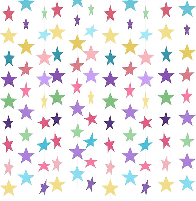 Patelai Glitter Star Garland Banner 2026 Graduation Decor 130 Feet Star Hanging Banner Twinkle Backdrop for Party Birthday Classroom Wedding Supplies(Macaron Color)