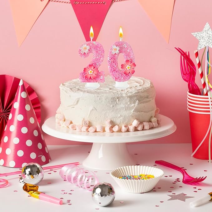 Pink Flower Birthday Candle,Number Birthday Candles for Cake, Ideal Birthday Parties Cake Decor, Wedding Anniversary and Other Celebrations (Number 20, Pink)