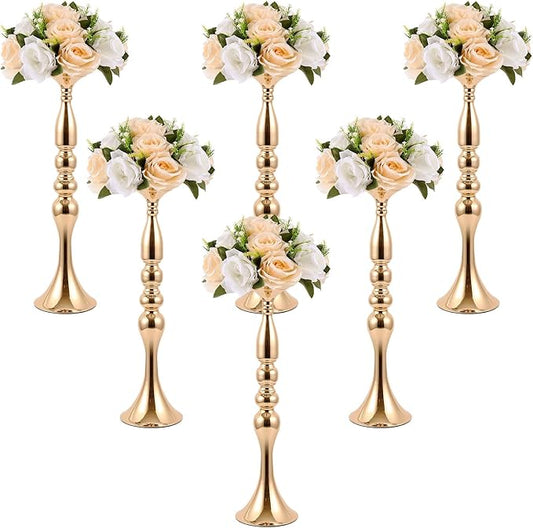 Sabary 6 Pcs Wedding Flower Stand Metal Flower Centerpieces Stand for Table Vase Arrangement Rack for Wedding Reception Dinner Table Party Decor(20 Inch,Gold)
