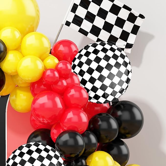 Race Car Balloon Arch Garland Kit - Red, Yellow, Black Party Decorations for Boys Birthday Theme Supplies