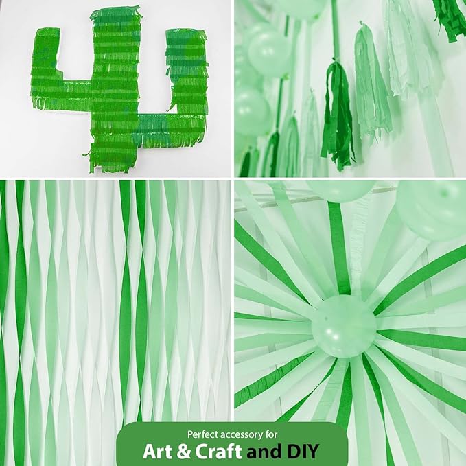 Captain Décor 8 Green Streamers with White, 656ft Pack of Green Crepe Paper Roll for Party Decorations, Party Streamers for Birthday Decorations (1.8 inch x 82 ft/Roll)
