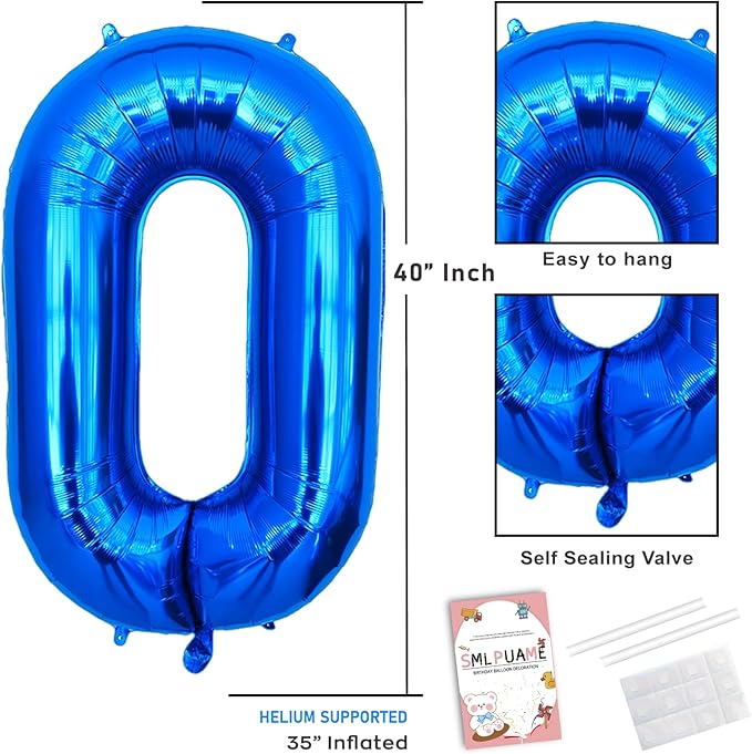 40 Inch Navy Blue 0 Balloon, Blue Number Balloon 10 20 30 40 50 60 70 80 90 100 Birthday Decorations for Boys Girls Men Women, Helium Giant Foil Number 0 Balloon Blue Wedding Party Supplies