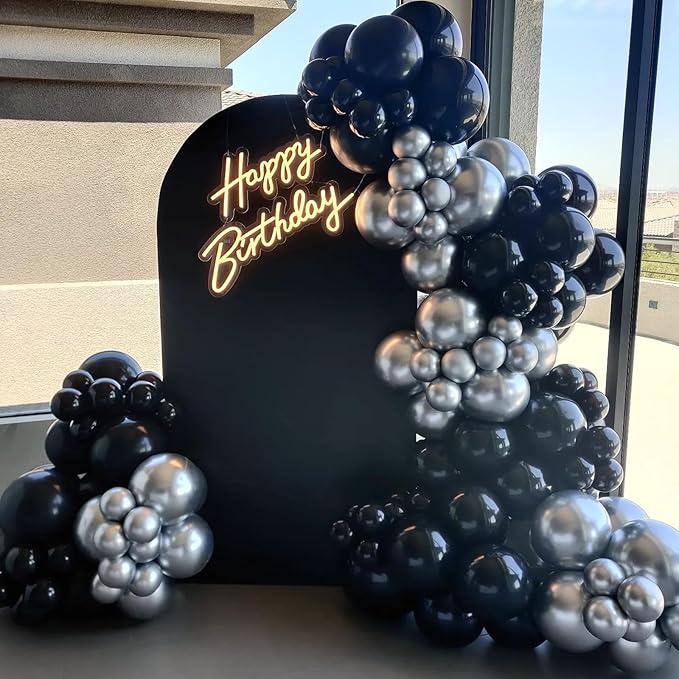 Awenztech 120pcs Black Balloon Arch Kit, 18 12 10 5 inch Black Latex Balloons Different Sizes Balloon Garland for Graduation Halloween Birthday Party Decorations