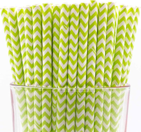 Pack of 300 Green Chevron Biodegradable 4-Ply Paper Drinking Straws (Compostable, Non-toxic, BPA-free)
