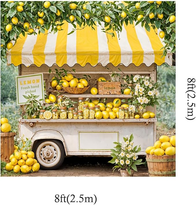 Kate 8x8ft Lemon Shop Backdrops for Photography Fresh Hand Picked Lemon Background Fresh Lemonade Backgrounds Baby Gilrs Portrait Studio Backdrop