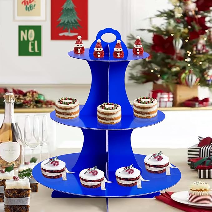 Soleebee 3-Tier Round Cupcake Stand, Cardboard Cupcake Tower, Dessert Cup Cake Stand Tower for Birthday Wedding Party Decoration, Cupcake Tier Stand 2 Set (Dark Blue)
