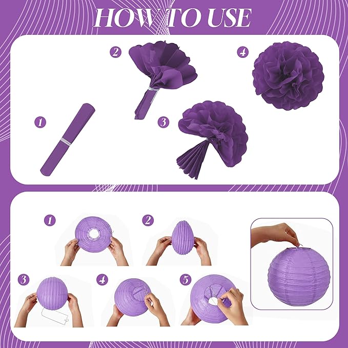 BEISHIDA Purple White Tissue Hanging Paper Flowers Lanterns Party Decorations Set for Birthday Graduation Baby Shower Bridal Bachelorette Wedding Photo Booth Backdrops Party Supplies(18 Packs)