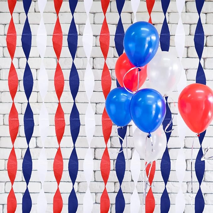 9 Rolls 4th of July Red White and Blue Crepe Paper Streamers 246 Yards 250th Anniversary Patriotic Party Decorations Hanging Backdrops for Independence Day Memorial Day American Theme Party DIY Crafts