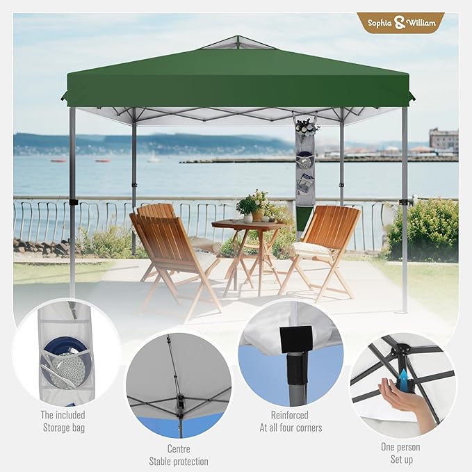 Sophia & William Canopy Tent Pop Up 10x10 ft, One Person Push Set Up Tent, Outdoor Canopies Shelter Heavy Duty Straight Legs with 4 Sandbags & Guy Ropes, 1 Roller Bag & Storage Bag, 8 Stakes, UPF50+