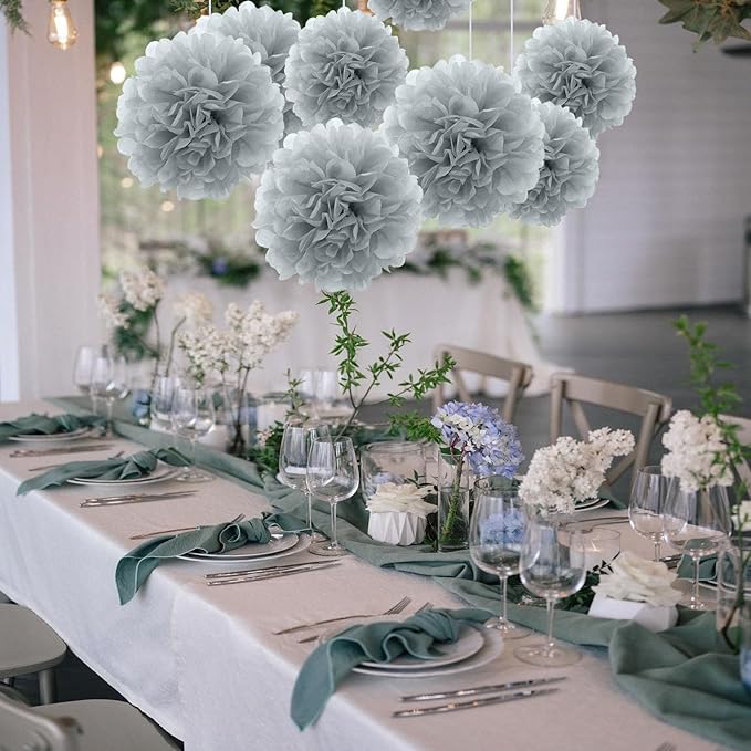 20 PCS Grey Tissue Paper Pom Poms, Tissue Pom Poms Flowers, Sizes of 6", 10", 12", 14" Hanging Paper Flower Ball for Wedding, Birthday, Halloween, Christmas, Baby Shower Party Decor
