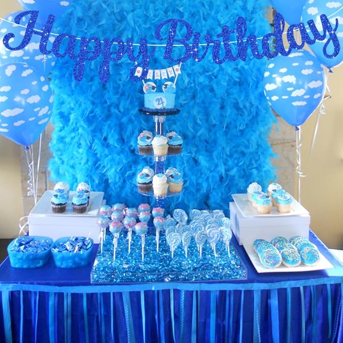 BEISHIDA Happy Birthday Banner - NO DIY,Blue 10Feet Pre-Strung-Glitter Birthday Sign Garland Backdrop Decorations for Women men Party