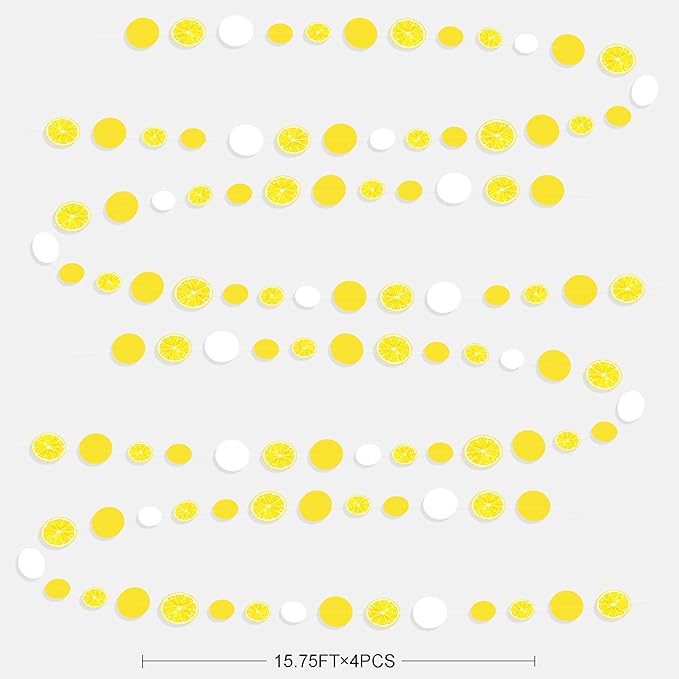 63 Ft Lemon Party Decorations Yellow White Circle Dots Garland Polka Dot Hanging Paper Streamer for Lemon Themed Wedding Bridal Shower Engagement Bachelorette Baby Shower Birthday Party Supplies