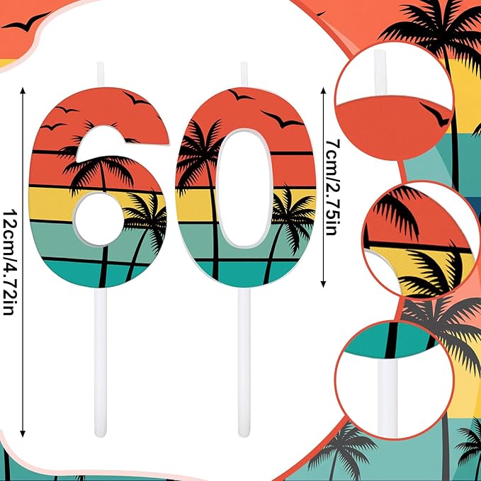 Conelist 60th Birthday Candles for Cake Vintage 1966 Cake Topper Retro 60th Happy Birthday Party Decorations for Men Women 1966, 2 Pack Number 60 Candle for 60 Years Wedding Anniversary Party Supplies