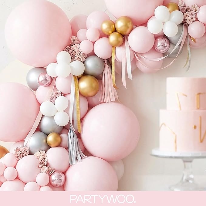 PartyWoo Pale Pink Balloons 140pcs Different Sizes of 18 12 10 5 Inch Light Pastel Baby Pink Balloon Arch Kit for Engagement Bachelorette Baby Shower Easter Birthday Party Decorations Pink-Q01