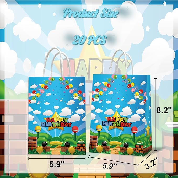 Leifyson 20Pcs Red Green Blue Game theme Party Decorations, Cartoon Star Birthday Party Favors Gift Bags for Boys and Girls Party Supplies
