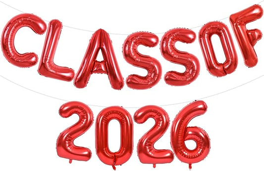 TONIFUL Red Class of 2026 Graduation Balloon Banners Foil Balloons Decorations 2026 Congrats Grad Balloons for Class of 2026 Congratulation Graduations Party Supplies