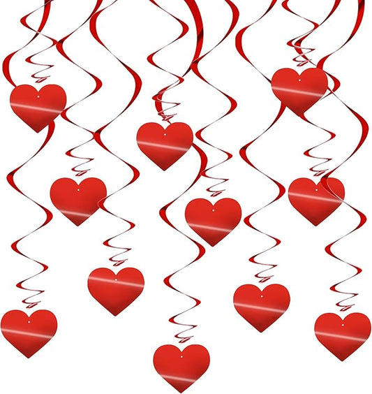 BEISHIDA Red Heart Hanging Swirl Valentine Day Decoration Pre-Strung Hanging Ornament for Wedding Anniversary Engagement Proposal Party Supplies Romantic Party Decorations, Pack of 15