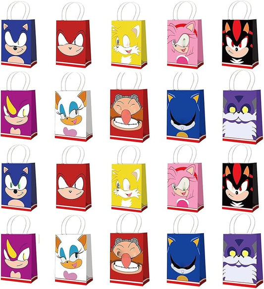 Treayes 20pcs Birthday Decorations Gift Bag,Cute Double Side Paper Goodie Bags with Handle, H-edgeh0g Styles Party Favor Paper Candy
