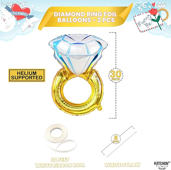 KatchOn, 2 Piece Diamond Ring Balloon, 30 Inch, Engagement, Wedding, Bachelorette Party Decorations