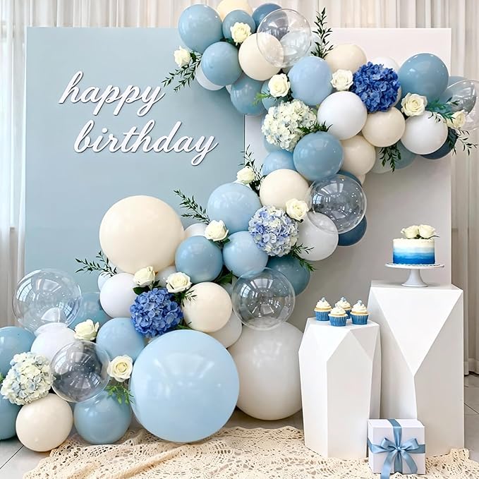 Dusty Blue Balloons Arch Garland Kit, Baby Blue and Sand White Light Blue Balloons for Birthday Gender Reveal Graduation Bachelorette Party Decorations