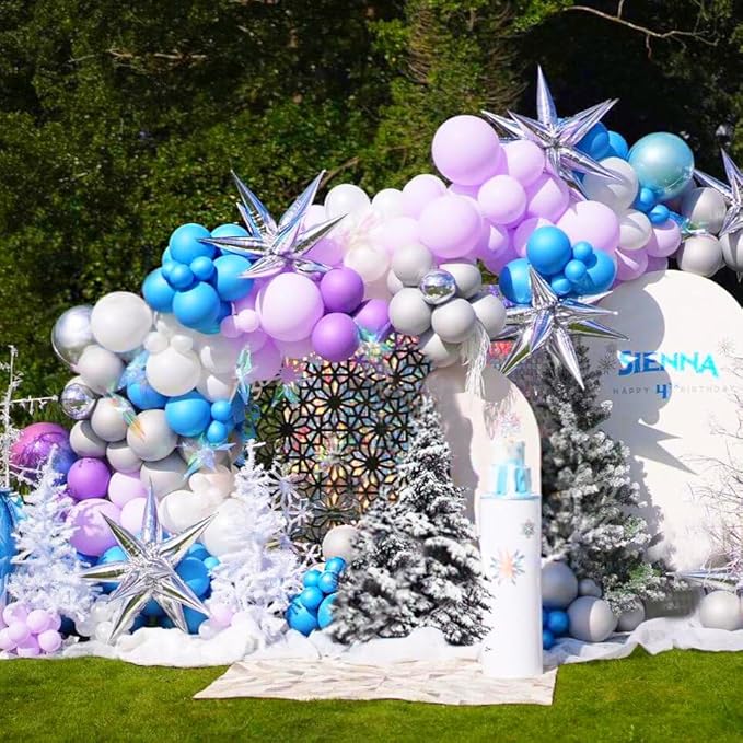 BAUANOOY Frozen balloons, 60pcs 12 Inch Purple and Blue Balloons with Snowflake Confetti Balloons for Winter Theme Party Supplies Baby Shower Wedding Frozen Birthday Party Decorations