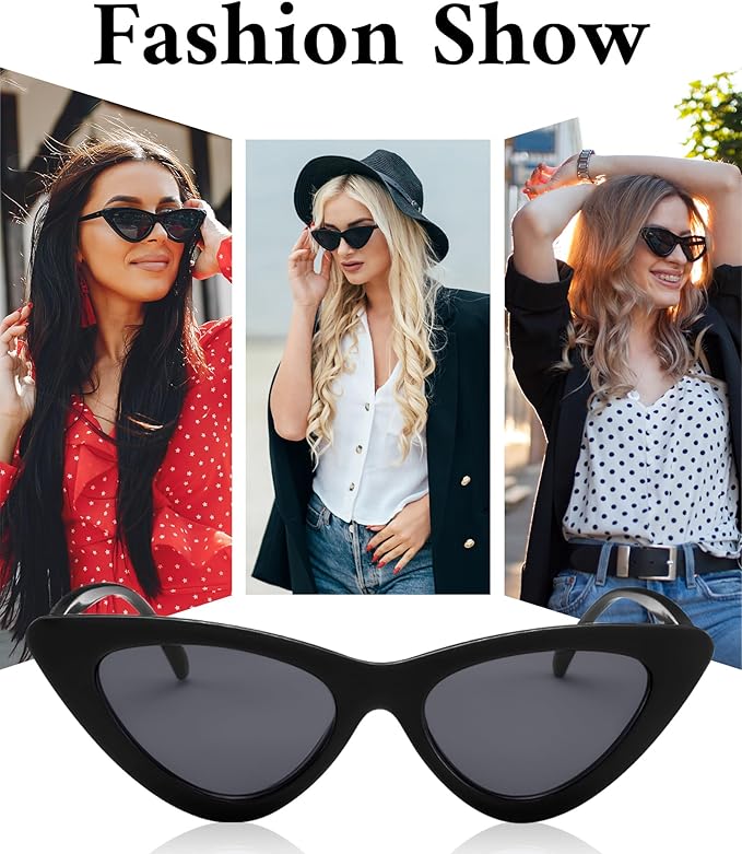 PLULON Vintage Narrow Cat Eye Sunglasses Women Men Sun Glasses Retro Cateye Boys Girls Birthday Summer Beach Pool Party