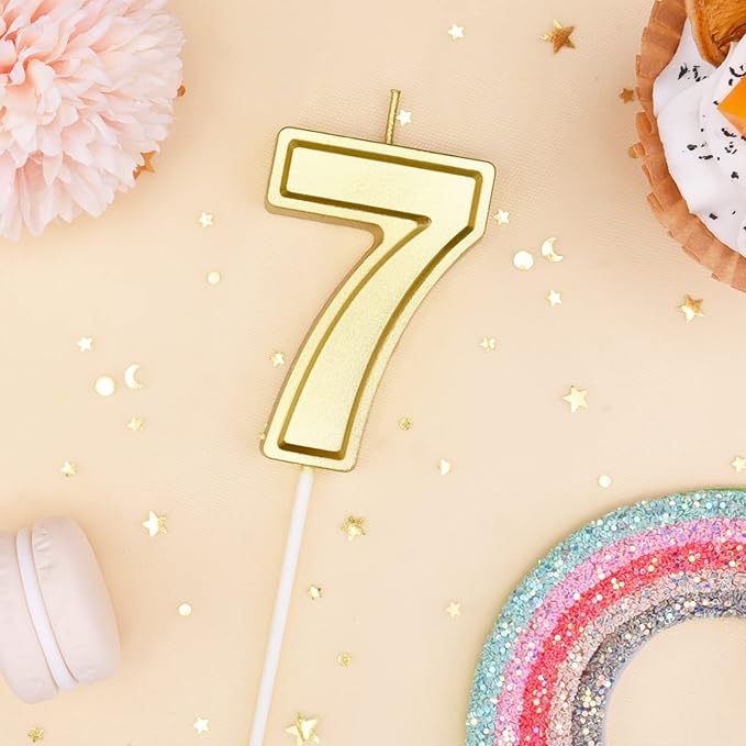 PHD CAKE 2.76 Inch Luxe Gold 7 Number Birthday Candles, Gold Number Candles, Cake Number Candles, Party Celebration