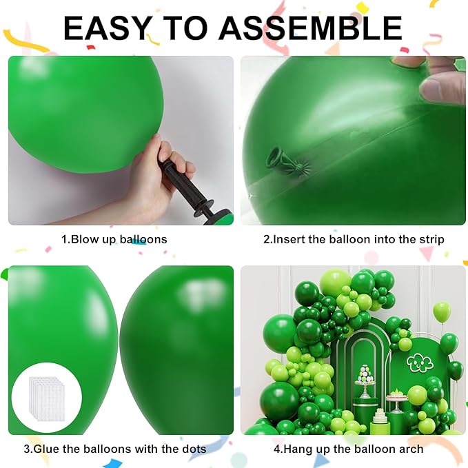 Green Balloons Balloons Garland Arch Kit, Dark Green and Lime Green Latex Balloons for St. Patrick's Day, Baby Shower, Jungle Birthday Party Decorations