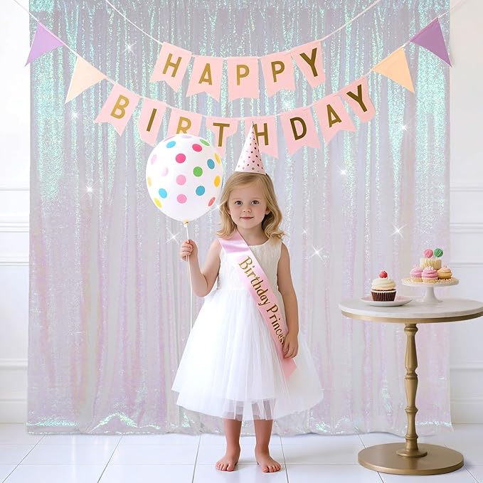 SquarePie 8x8ft Iridescent Sequin Backdrop for Photography, Satin-Backed Real Sequin Curtain, Enhanced Coverage Shimmering Background with 4" Rod Pocket for Wedding, Birthday, Party Decor, 1 Panel