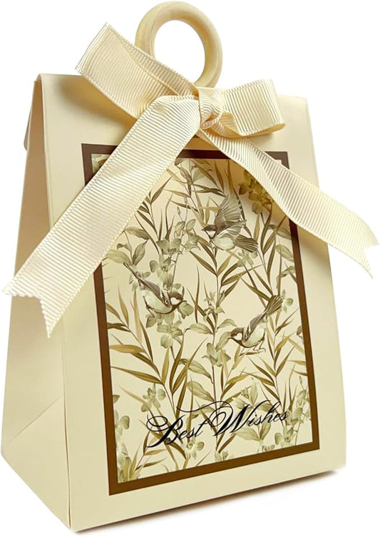 20PCS Mini Gift Bags, Bird & Flower Goodie Bags with Ribbon Handle for Party Favors Treat Boxes Wedding Bridal Baby Shower Birthday Party Presents 3.9"x2.6"x1.4"(Ivory White)