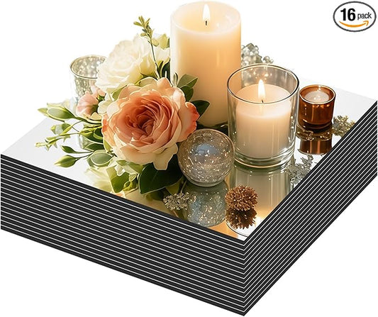 16Pack Square Mirror Centerpieces for Tables, 10" Acrylic Mirror Table Centerpieces, Square Acrylic Mirror Trays, Mirror Candle Plates for Birthday Wedding Decorations Party Crafts, Wall Decoration