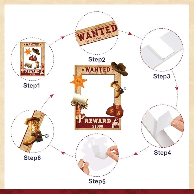 West Wanted Photo Booth Prop Kit Cowboy Party Decoration Wild Western Cowboy Theme Photo Booth Prop Set Wild Western Selfie Photo Booth Poster for Cowboy Cowgirl Rustic Party Supplies