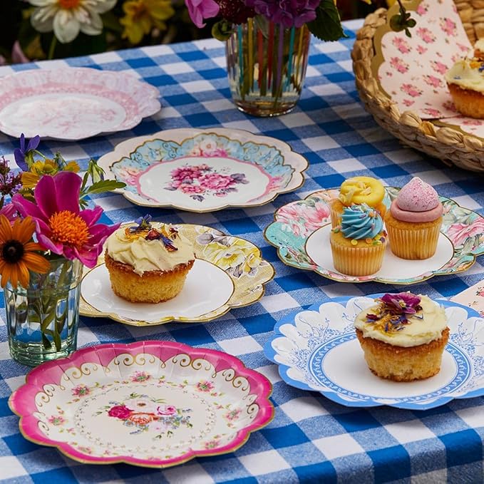 Talking Tables Pretty Floral Paper Plates | Mother's Day Afternoon Tea Party Decorations Truly Scrumptious Disposable Dishes For Birthday Baby Shower, Bridal Wedding, Made UK, Pretty, Pack of 24