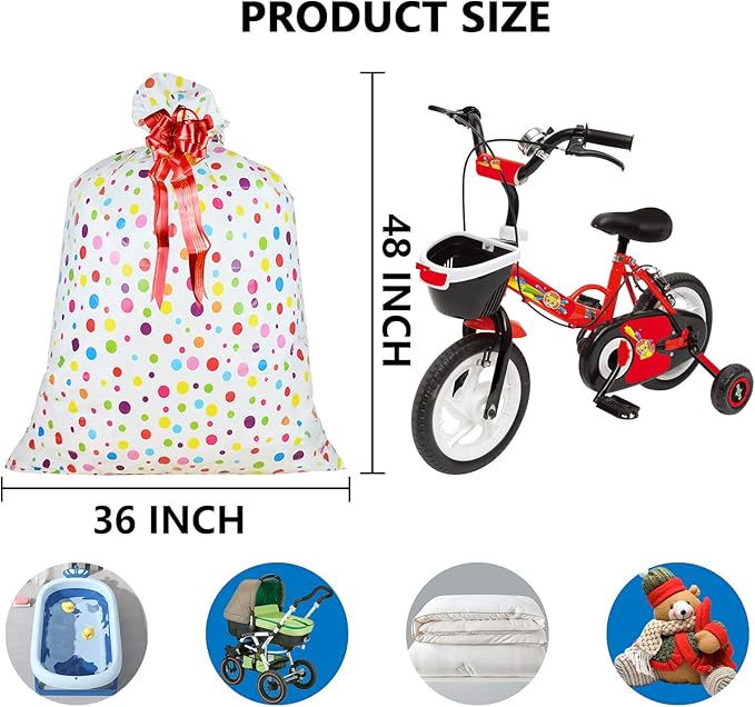 2 Pcs Large Gift Bags Oversized Plastic Storage Bags 48"x 36" with 2 Pcs Pull Flowers for Huge Big Gifts Presents Wrapping Kids Bicycle Bike Goodie Bags, Birthday, Party, New Parents Baby Shower