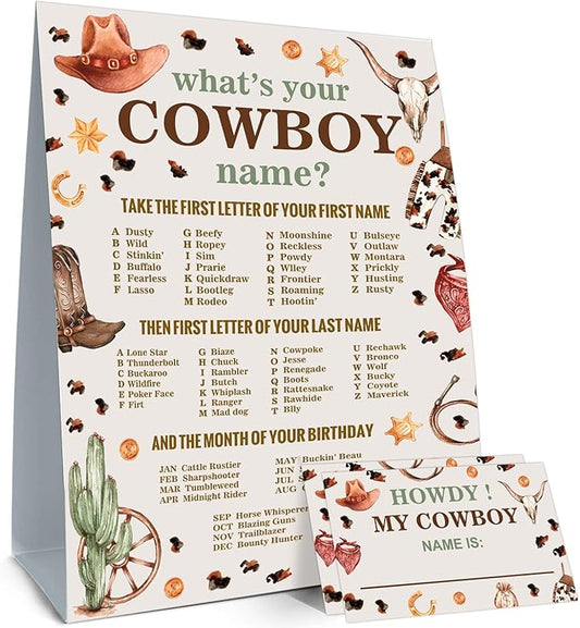 Cowboy Birthday Party Decorations-Birthday Party Games,Cowboy Theme Birthday Party Sign,Baby Shower Decorations,Birthday Party Game,Baby Shower Games,What's your Cowboy Name