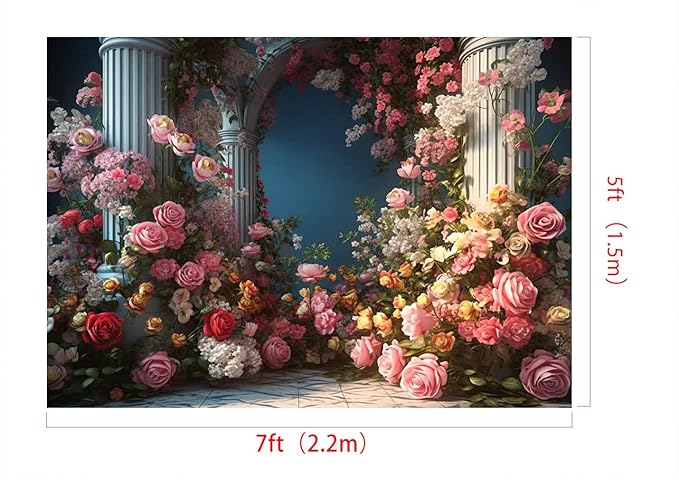 Kate 7x5ft/2.2x1.5m Flowers Roman Column Arch Photo Backdrop Royal Decoration Wedding Reception Birthday Party Fabric Printed Seamless Background