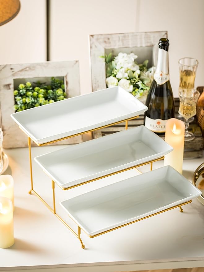 YHOSSEUN 3 Tier Serving Tray for Party, Tiered Serving Platters and Trays, 14 Inch Tiered Tray Stand, Dessert Stand, Serving Stand, Dessert Table Display Set with Collapsible Sturdier Metal Rack