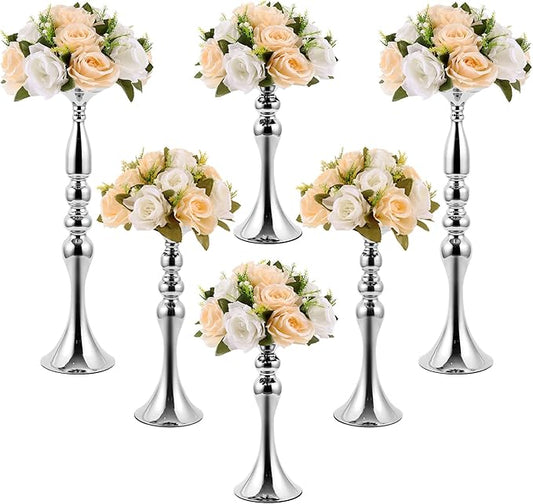 Sabary 6 Pcs Wedding Flower Stand Metal Flower Centerpieces Stand for Table Vase Arrangement Rack for Wedding Reception Dinner Table Party Decor(20, 15, 13 In,Silver)