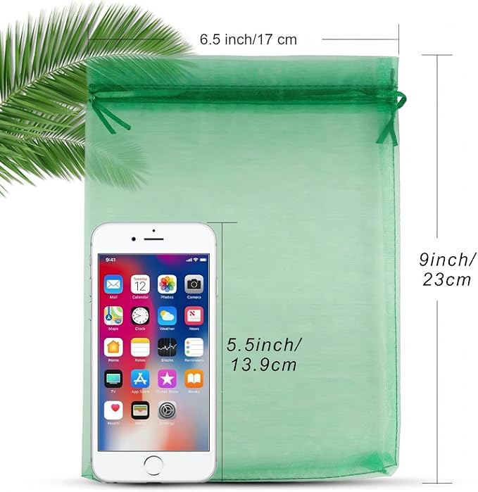 ANZNKU 50PCS Organza Bags 6x9 Large Green Gift Bags, Sheer Mesh Bag Drawstring Gift Pouches Packaging Bag for Goodie Jewelry Candy Sachet Soap Party Favors for Birthday Wedding Baby & Bridal Shower