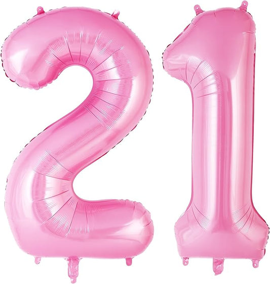 Pink Number 21 Balloons, Big Large Foil Number Balloons, Jumbo Giant Mylar Balloons for Birthday Party Decorations Supplies Anniversary (Number 21)