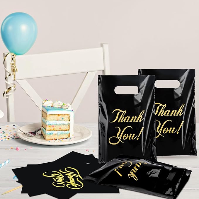 Hxezoc 50 Pieces Thank You Candy Bags Shopping Goodie Bag Plastic Treat Bags Gift Wrap with Handles Favor Bags For Birthday Party Gifts Decoration Supplies
