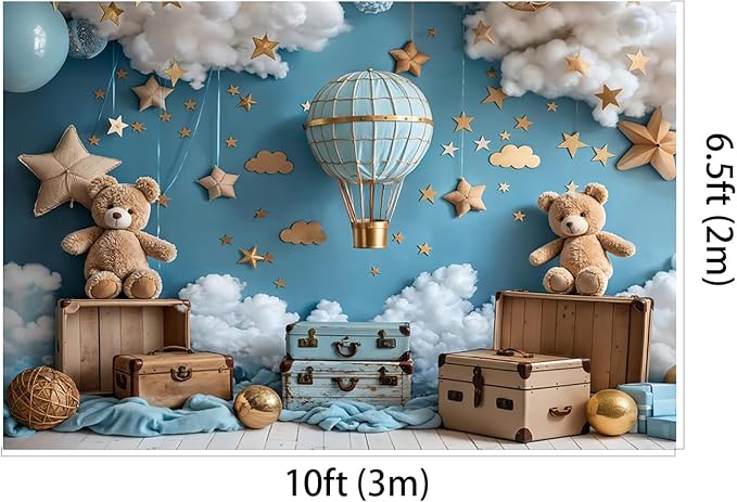 Kate 10x6.5ft Sweet 1st Birthday Party Backdrops for Photography Hot Air Balloon Background Toy Bear Cloud Backgrounds Baby Birthday Party Cake Smash Studio Backdrop