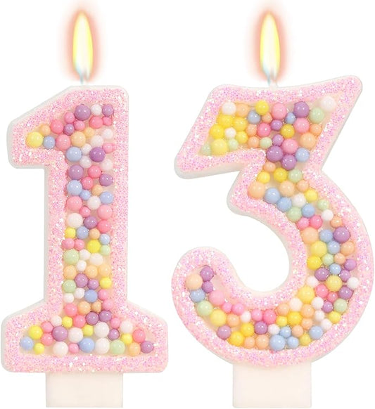 Birthday Candles - Number 13 Candle, Colorful Macaron Candles, 13 Birthday Girl Decorations, Sweet Cake Decorations, Sweet Theme Party Supplies (Pink)