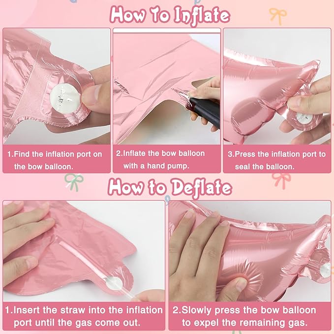 YTHETM Bow Party Decorations Pink Happy Birthday Balloons Banner Pink Birthday Decorations Bow Balloons for Women Girls Birthday Decor Party Supplies