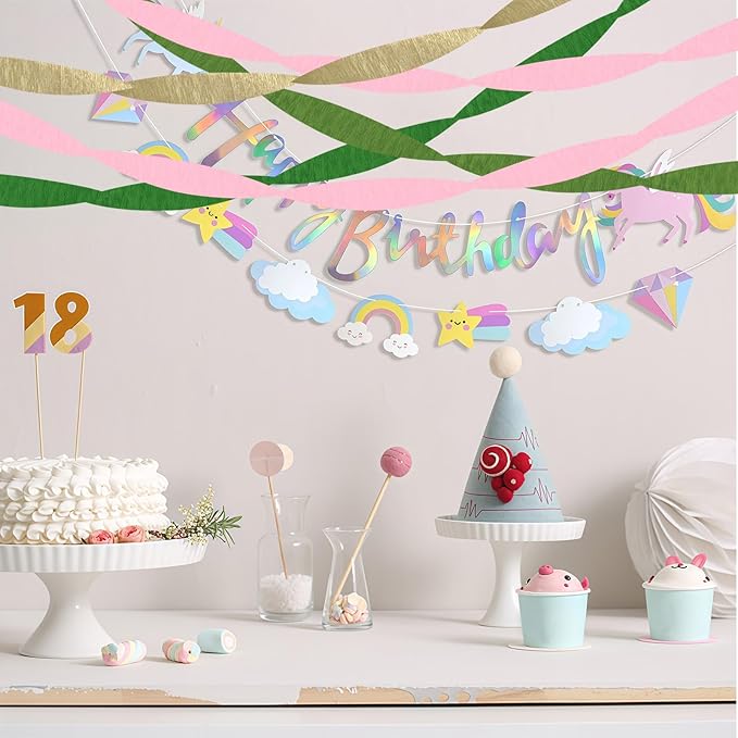 Paper Streamers,8 Rolls Green Pink and Gold Wedding Party Decorations,Crepe Paper Streamers for Party Supplies, Birthday, Spring Party,Bachelorette, Baby Bridal Shower(1.77Inch x 82Ft/Roll)